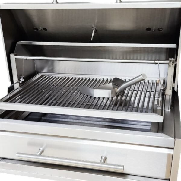 Asador a carbón de acero inoxidable 304 con termómetro y charola de carbón, diseño premium