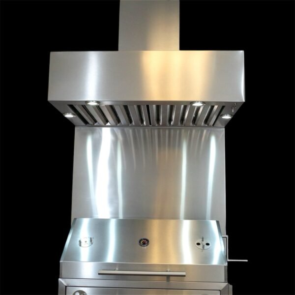 Campana extractora a medida en acero inoxidable con filtros de laberinto y extractor de 14 pulgadas, fabricada por PROGRILL para cocinas profesionales