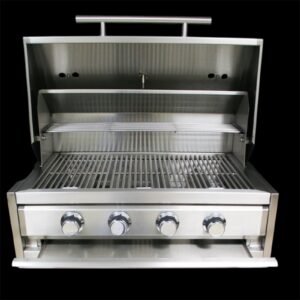 Asador a gas tipo B a medida en acero inoxidable 304 grado alimenticio con 5 quemadores, parrilla media y termómetro, fabricado por PROGRILL