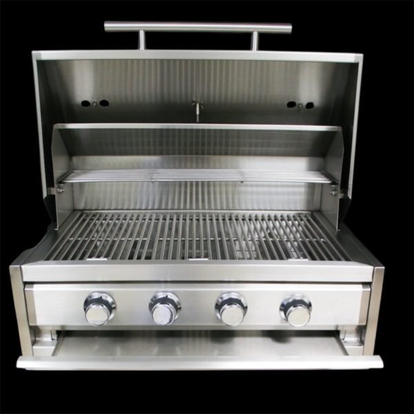 Asador a gas tipo B a medida en acero inoxidable 304 grado alimenticio con 5 quemadores, parrilla media y termómetro, fabricado por PROGRILL